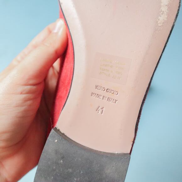 Ramona Italian Suede Leather Red Pointed Toe Loafer Flat Size EU 41 - Picture 5 of 6